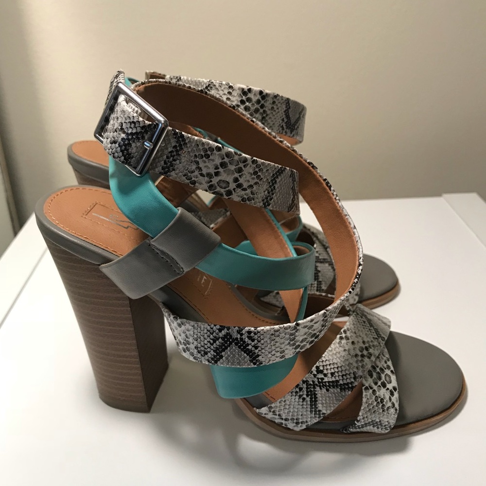 Strappy Snake Skin/ Aqua Heels